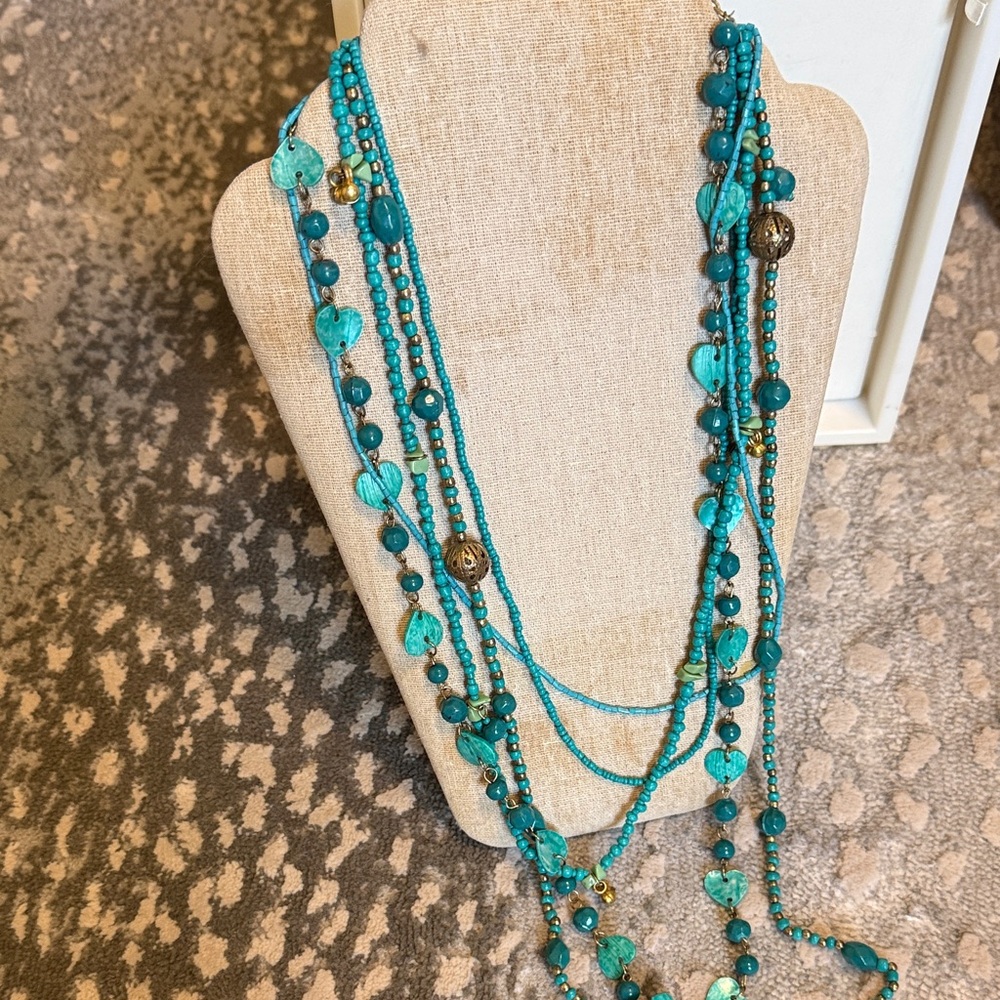 Turquoise Multi-Strand Beaded Necklace - Women Jewelry